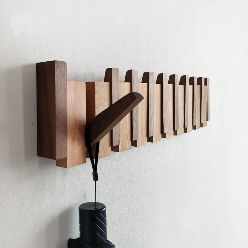 Wall-Mounted Coat Rack Beech and Walnut Hook Hidden Decoration Hook Hanger Foldable Bedroom Closets Wooden Wall Shelf Home Decor 240305