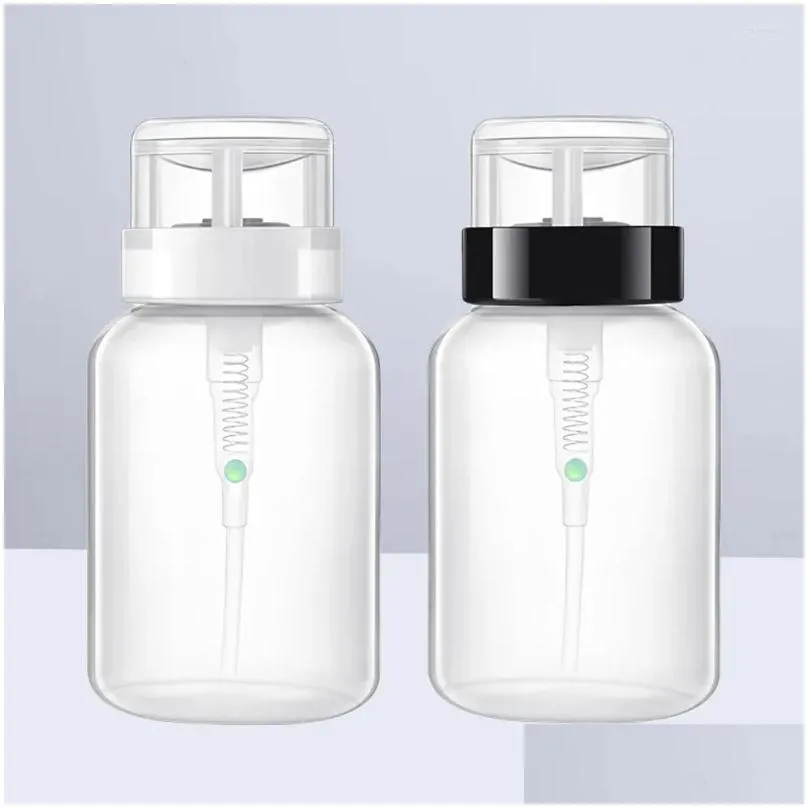 Nail Gel 2Pcs 200Ml Polish Press Bottles Empty Lockable Pump Dispenser Black Neck And White Bottle Drop Delivery Health Beauty Art Sal Othpr