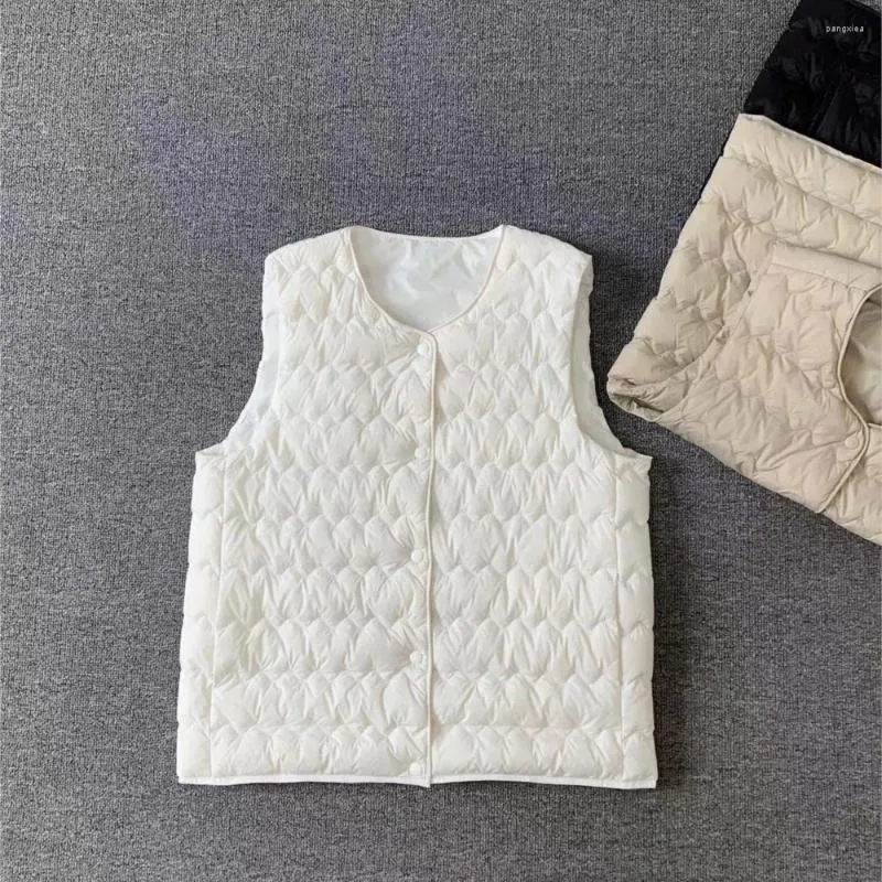 Women's Vests VOLALO Spot Wave White Duck Down Cotton-padded Vest Lightweight Short Waistcoat 2024 Autumn And Winter For Women
