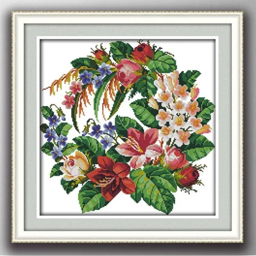 Wreath flowers Handmade Cross Stitch Craft Tools Embroidery Needlework sets counted print on canvas DMC 14CT 11CT248Z