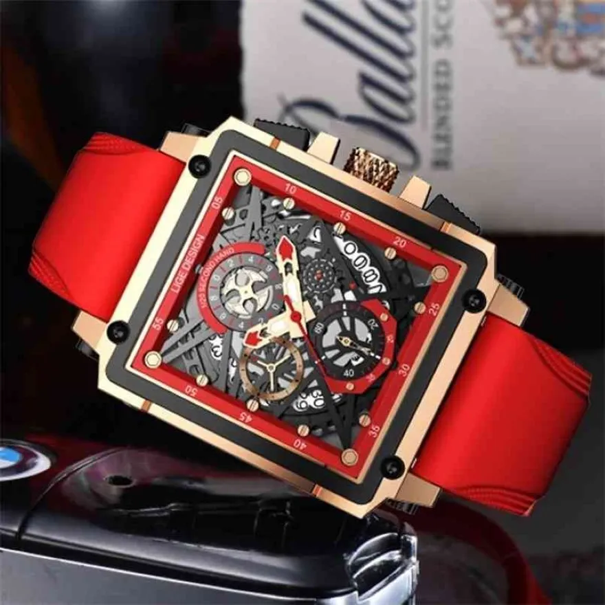Marca superior relógios retangulares para homens relógio de quartzo moda luxo esportes à prova dwaterproof água cronógrafo silicone relógio 210624257o
