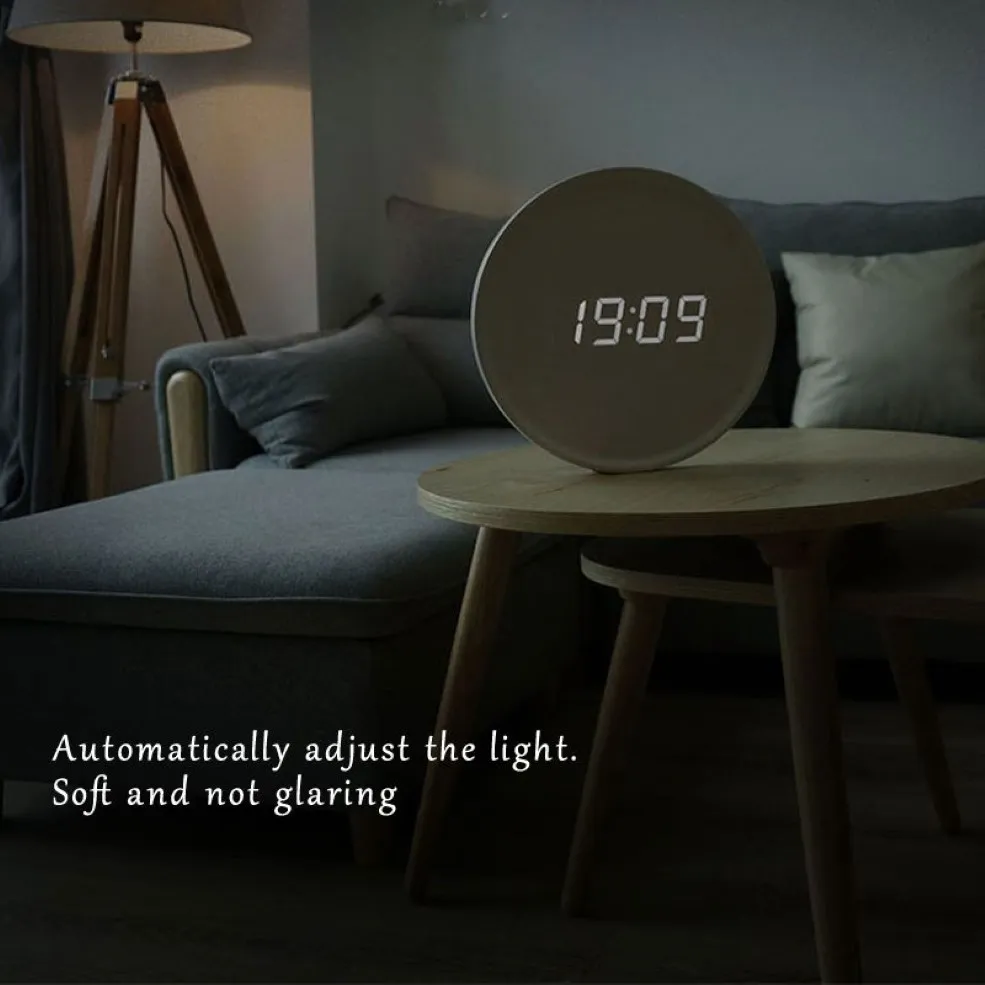 Duvar Saatleri LED Dijital Masa Saat Alarm Arantı Aynası Ev Oturma Odası Dekorasyonu Ahşap Beyaz Hediye1252i