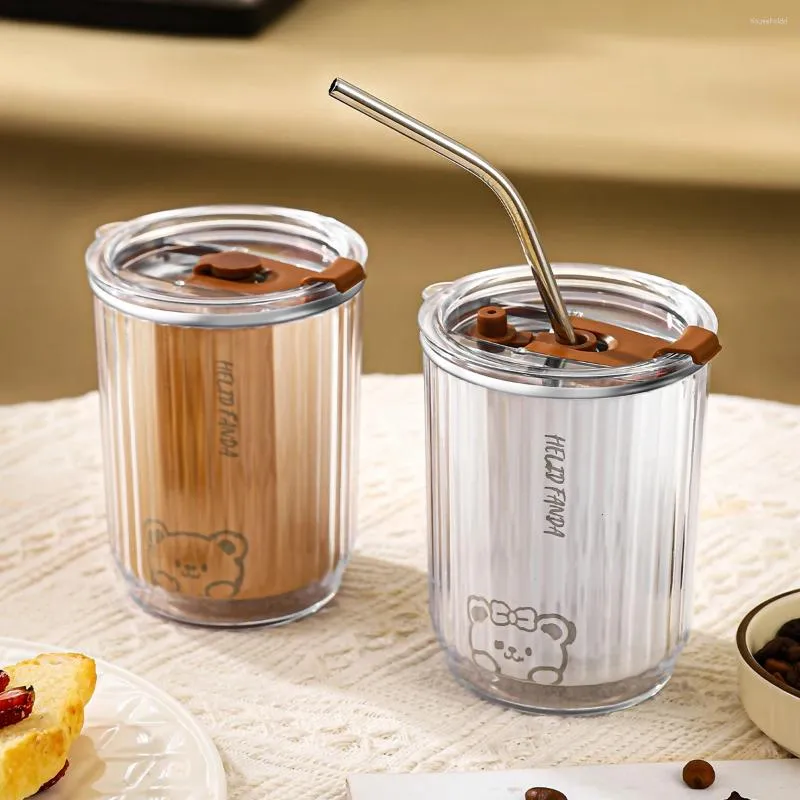 WORTHBUY Tasse thermique 304 en acier inoxydable voyage thé lait café étanche tasse d'eau avec paille Portable gobelet 450ML