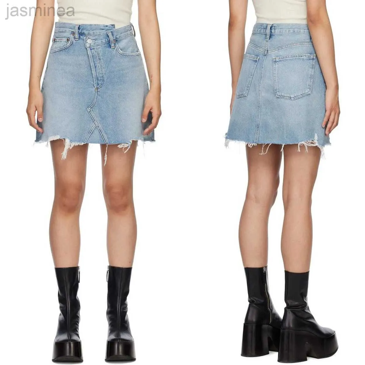 Women's Shorts denim skirt waisted diagonal buckle misaligned waist design denim short skirt ldd240312