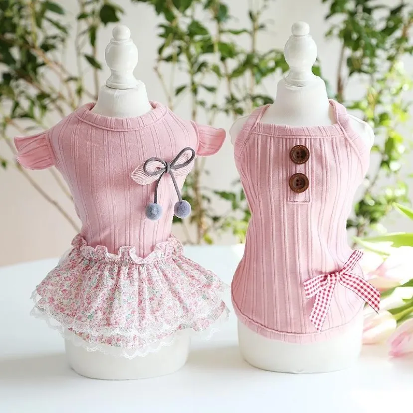 Milk shake em pó meninas colete e vestidos para cães roupas para animais de estimação cor rosa vestido roupas para cães bens gatos apparel248c