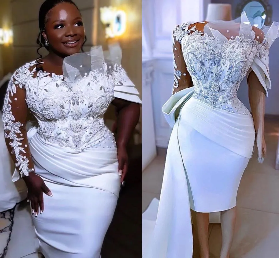 2022 Plus Size Arabisch Aso Ebi Stilvolles luxuriöses Etui-Hochzeitskleid Spitze Perlen Kristalle Brautkleider Kleider ZJ7367021606