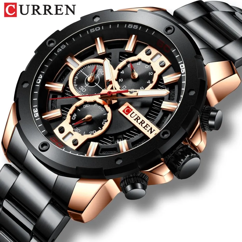 Curren Sport Quartz Men's Watch New Luxury Fashion rostfritt stål armbandsur kronografklockor för manlig klocka reloj homb294s