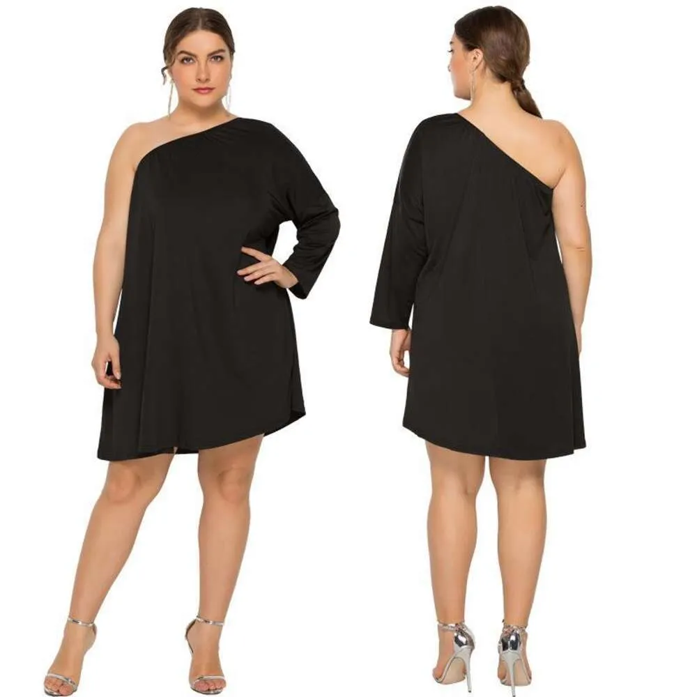 Sexy Plus Size Womens Slant Dress Shoulder Loose Solid Color