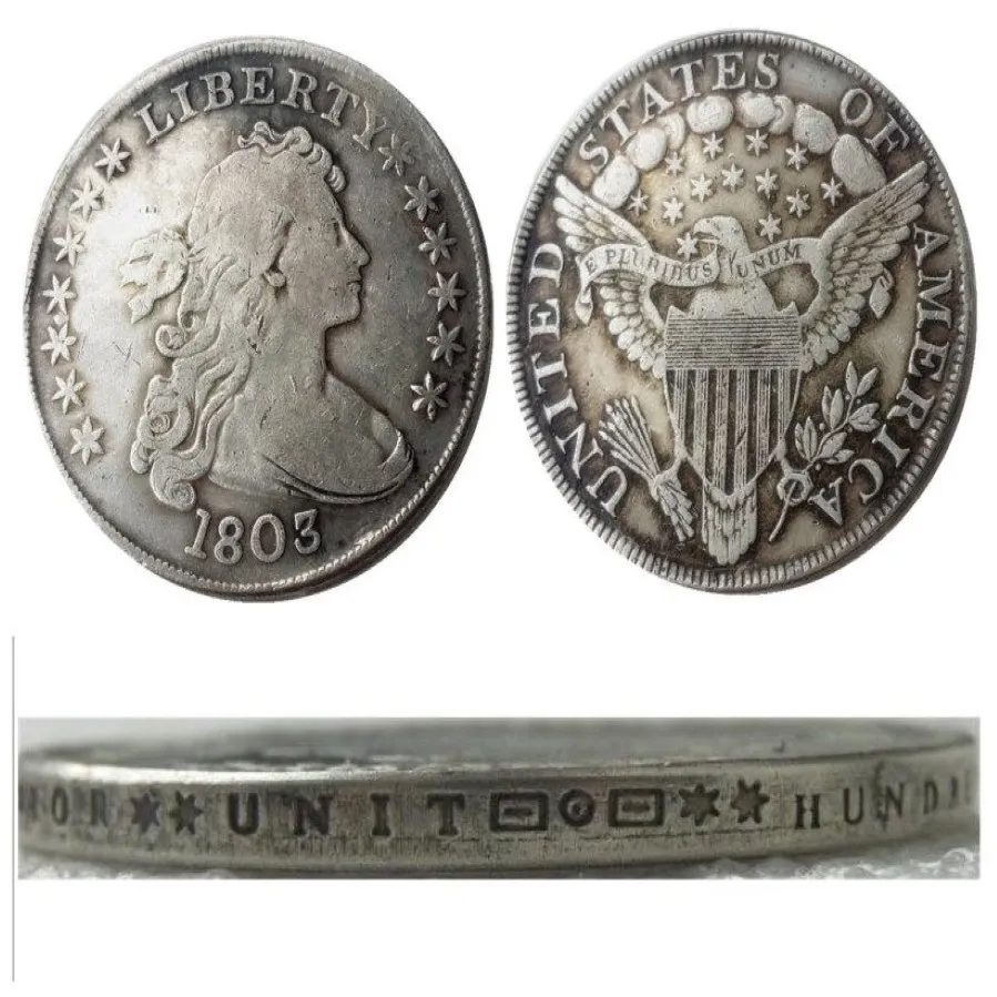 ONS 1803 Gedrapeerde Buste Dollar Heraldische Adelaar Verzilverd Kopie Munten metalen ambachtelijke sterft productie fabriek 186Z