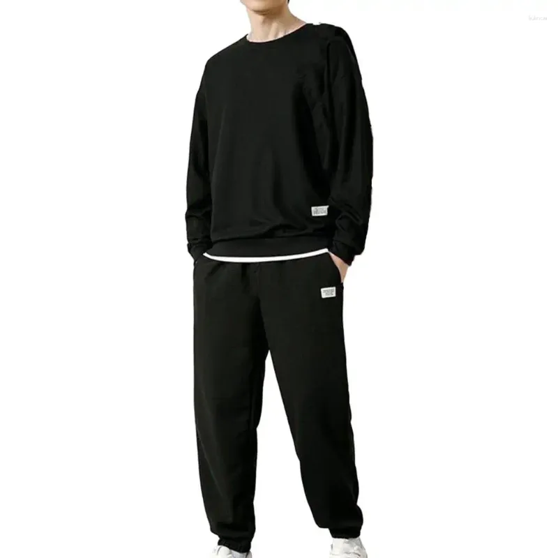 Tracksuits masculinos homens lounge conjunto casual waffle textura moletom terno com cintura elástica jogger calças soltas esporte para outono inverno