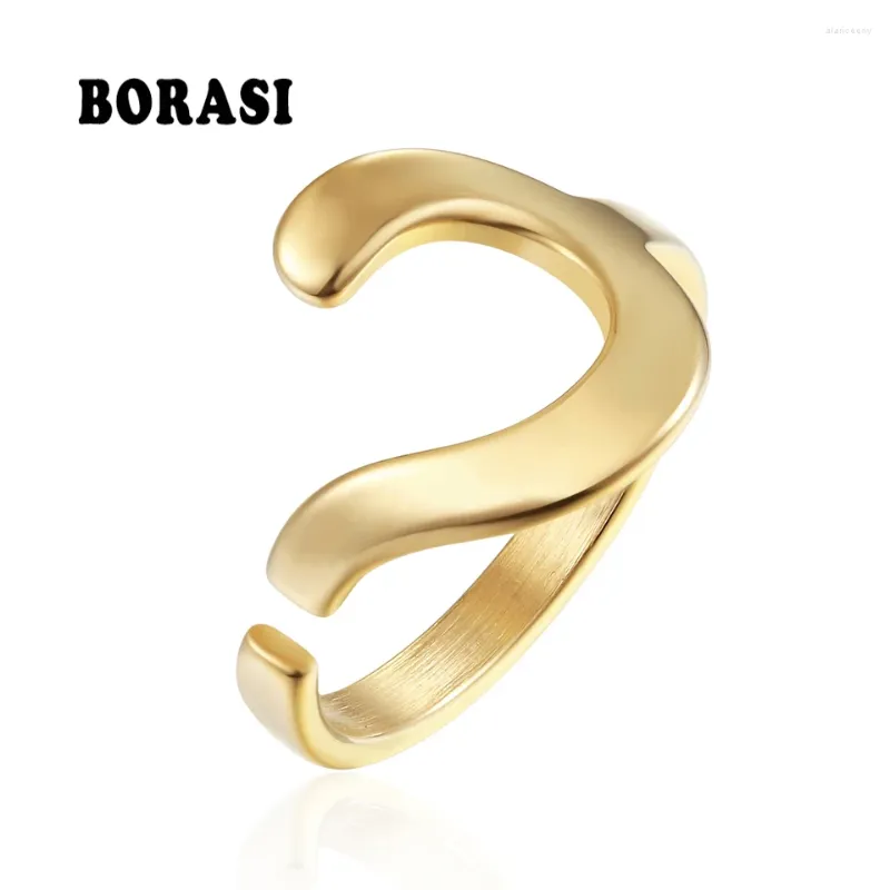 Pierścienie klastra Borasi Lock Kształt dla kobiet Elegancka biżuteria Wysokiej jakości stal nierdzewna obrączka ślubna Trendy Hipjop/Rock 2024
