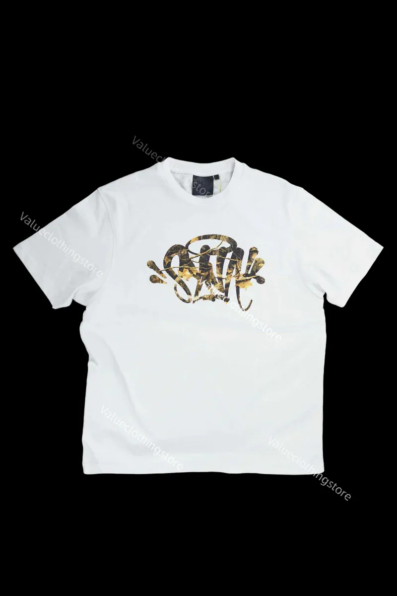 Mens Syna World T-shirt T-shirt-Zwart/geel en val nog steeds runnin synaworld gedrukte y2k grafische t-shirts korte mouw 100% katoenen hiphop maat s-2xl