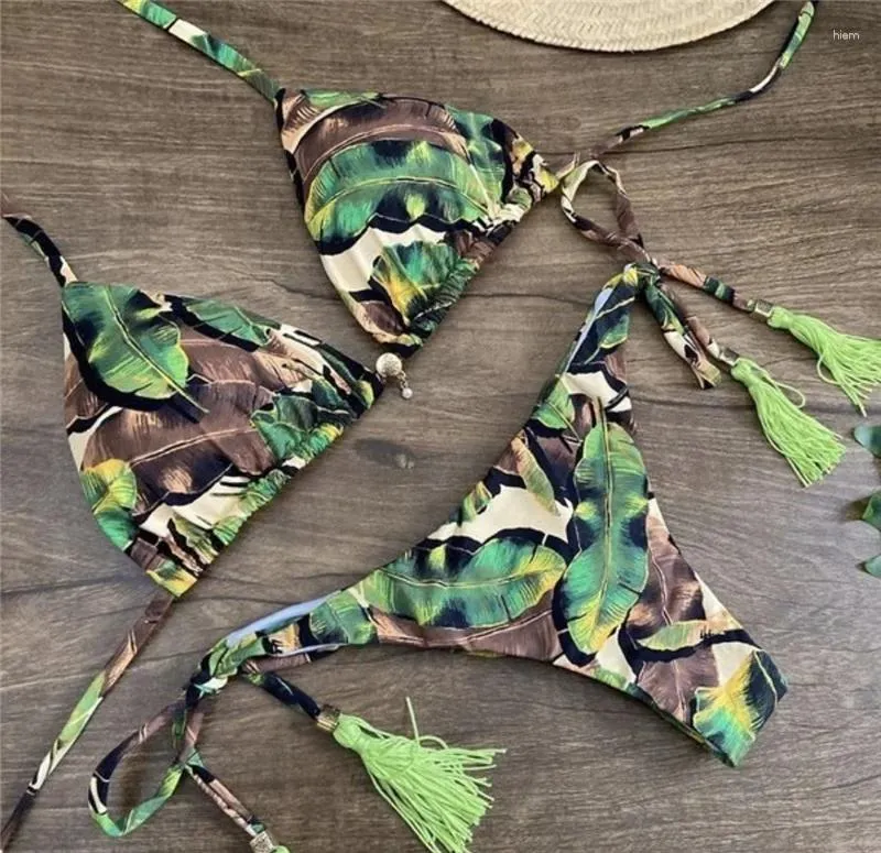 Frauen Bademode Drucken Bikini Gestreiften Strand Tragen Weibliche Floral Sexy Anzüge Niedrige Taille Junge Stil 2024 Zwei-stück Badeanzüge