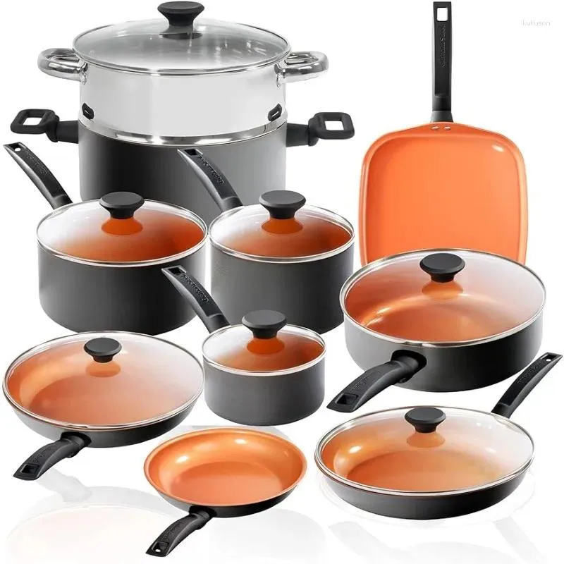 Cookware Sets Pro 17 Piece Pots And Pans Set Nonstick Complete Hard Anodized Ultra Durable Ceramic For Kitchen