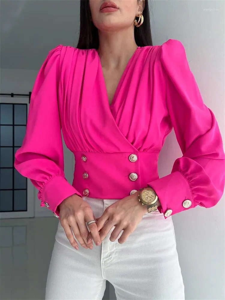 Women's Blouses 2024 Fashion Spring Summer Women Sexy V-neck Shirt Tops Long-Sleeve Double-breasted Cosy Female Slim Shirts Short Coat