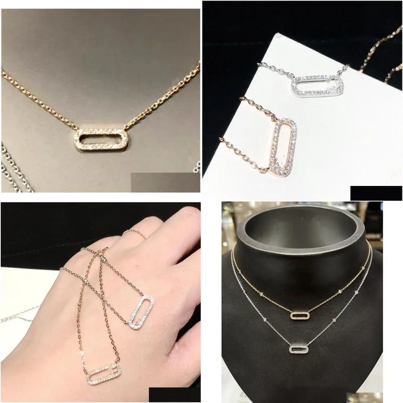 Pendant Necklaces Luxury Necklace Classic Move Esigner Top S925 Sterling Sier Zircon Hollow Square Charm Choker For Women Jewelry Part Otx2M