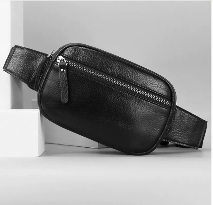 Männer echte Leder Tailentasche Telefonbeutel Cowhide Taille Marke Herren Crossbody Bag Hight Qualität vorne Reißverschluss Tasche mit Leinwand in Ledertasche Gute Hardware