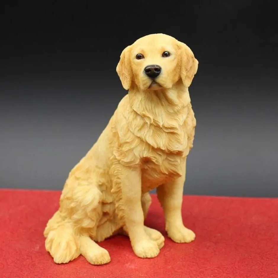 Sitting Golden Retriever Simulation Dog Figurine Crafts Handmade Carved Arts with Resin for Home Decoration2043