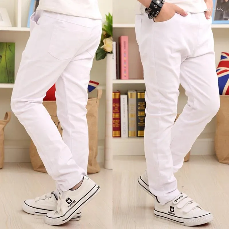 Pantolon 5-18t erkek pantolon beyaz gündelik 2024 yaz katı düz elastik bel pamuklu gençler 120-180