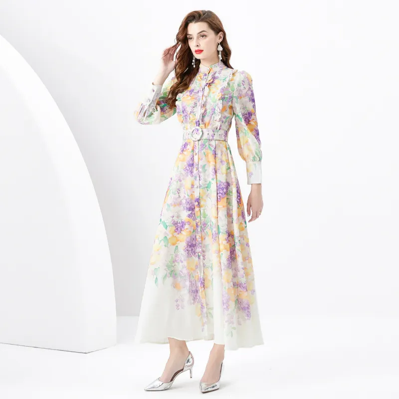 Maxi Shirt Dress Women Cotton Blend Stand Collar Long Sleeve Ankle-Length  Paisley Printed Swing Dress from Dhgate Basic & Casual Dresses - price 45.99