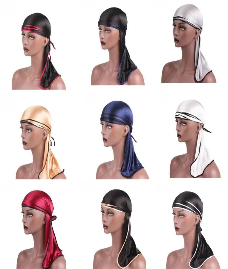 للجنسين رجال نساء ساتان باندانا باندانا قبعة حريري durag do do du Rag Long Headwrap Asslim Turban Band Bandanas6837308