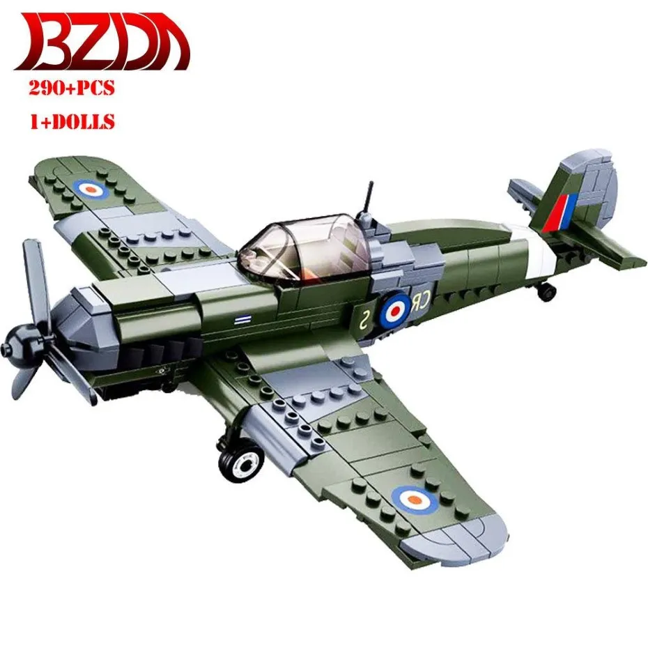 BZDA WW2 Military 290 PCS II Kampania Afryki Północnej Spitfire Fighter Bloks Bloks Soldier Airplane Bricks Dzieciowe zabawki Prezent C289W