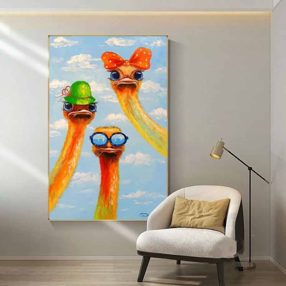 Colorful Bird Posters Canvas Prints Modern Home Decor Ostrich Pictures Wall Art Pictures For Living Room Graffiti Street Art302o