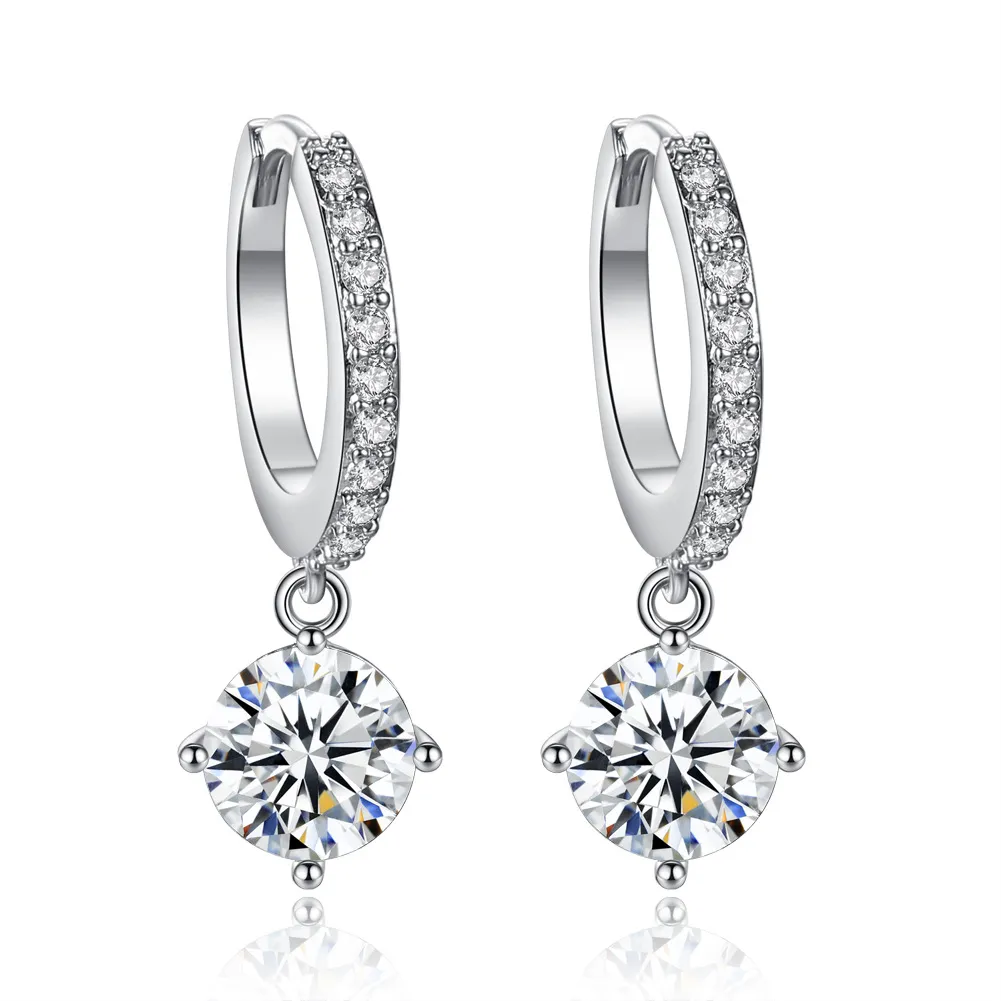 Boucles d'oreilles créoles élégantes en or véritable plaqué argent 18 carats pour femmes, boucles d'oreilles pendantes en zircone cubique, boucles d'oreilles à breloques à clipser, ensembles de bijoux en diamant