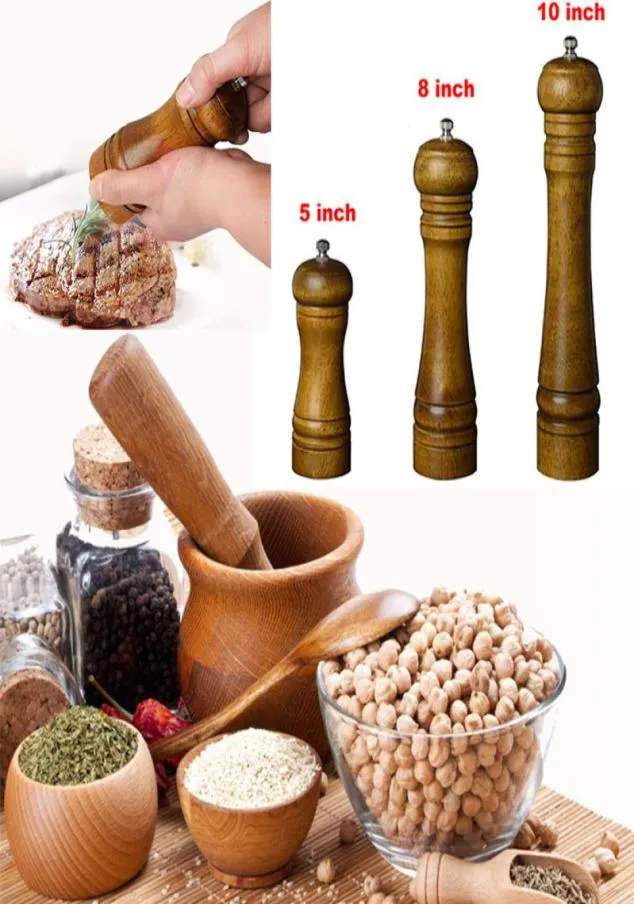 5810 Inch Wooden Salt Pepper Grinders Salt Pepper Sauce Grinder Tool Mill Blender Muller Stick Pepper Mill Kitchen Tools WX91011393240