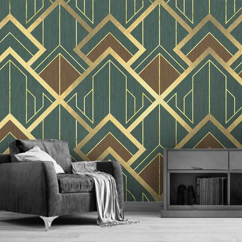 Custom Mural 3D Creative Geometric Pattern Golden Lines TV Background Wall Papers Home Decor Living Room Bedroom Po Wallpaper250E