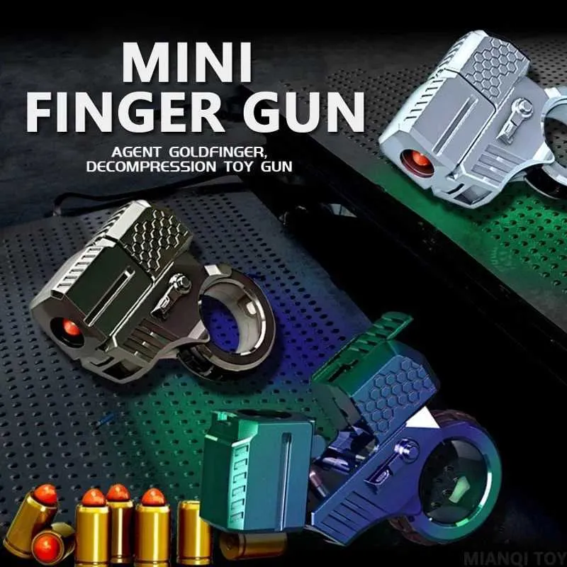 Gun Toys New Mini Shell for Throwing Bullet Gun Decompression Toy Metal Finger Gun Gyroscope on Fingers Can Run Gift For Boy 240307