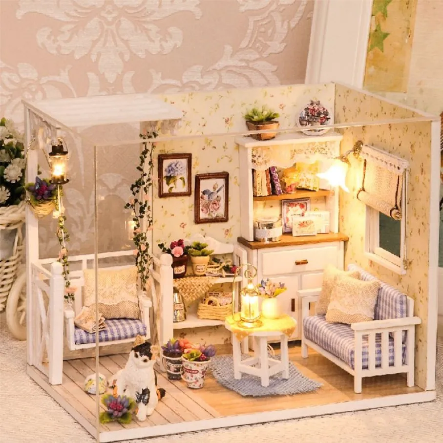 인형 하우스 가구 DIY 미니어처 3D 목재 미니 아투라스 인형 집 장난감 어린이 생일 선물 카사 새끼 고양이 일기 T200116211Z