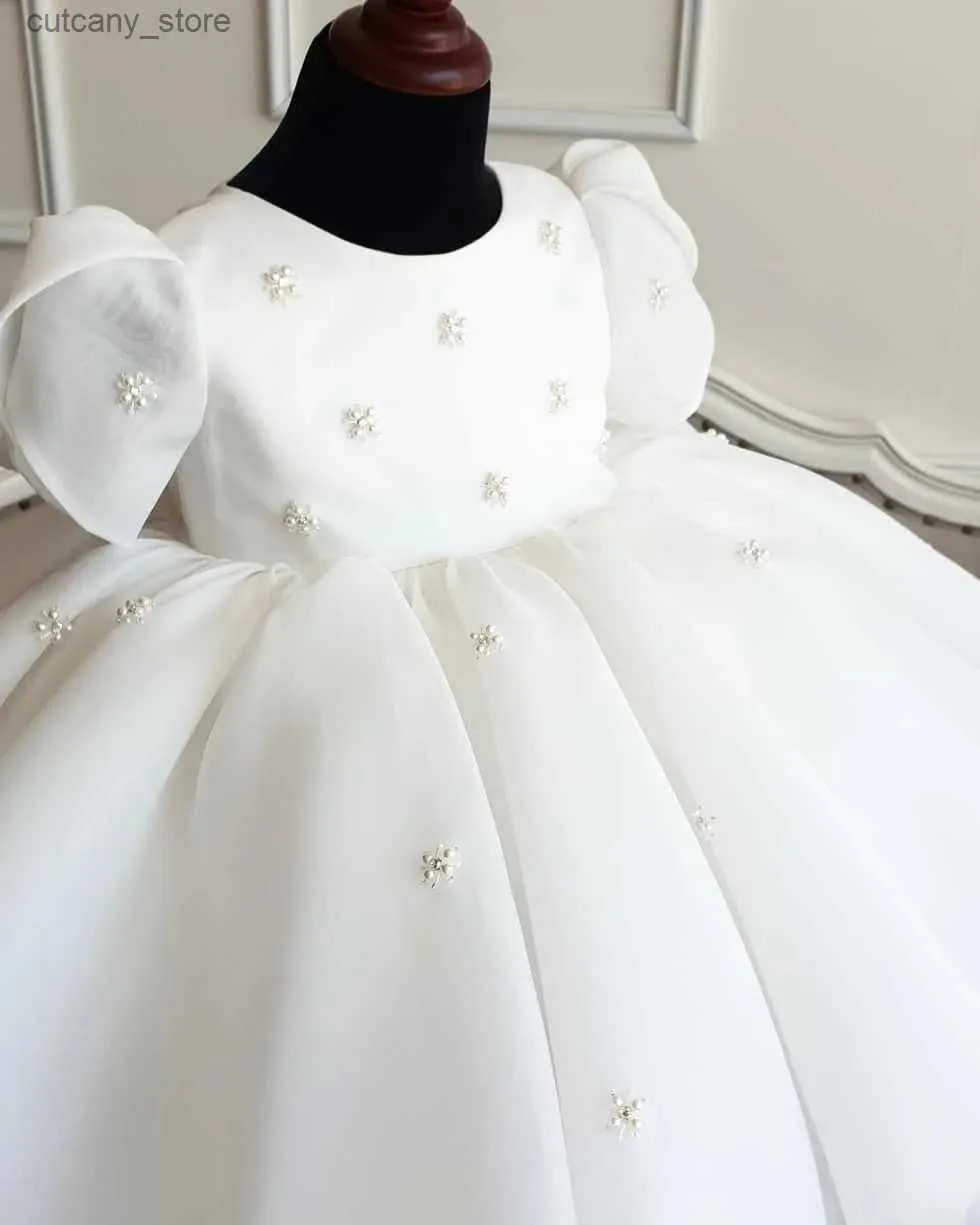 Girl's Dresses New Lace Christening Gowns For Baby Girls Crystal Floral Beads Baptism Dresses Infant Newborn First Communion Dress for Birthday L240313