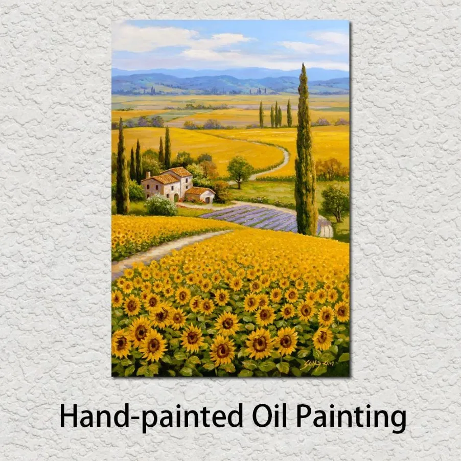 Beautiful Oil Painting Landscapes Sunflower Flower Field Art on Canvas Hand Painted for Study Room Wall Decor3126