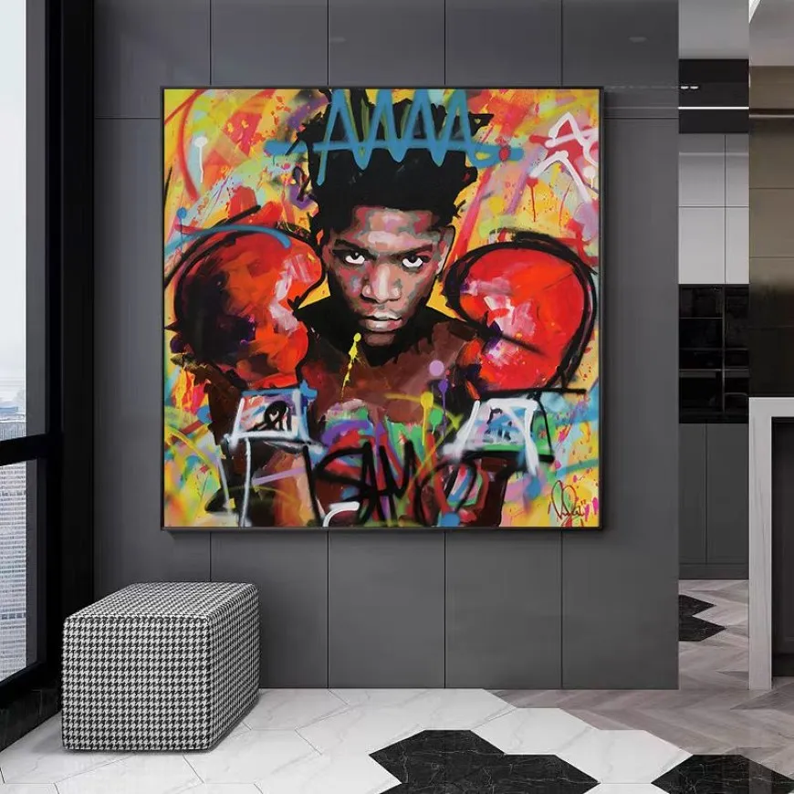 Arte moderna de grafite boxer africano, posteres e impressões, pinturas em tela, imagens de arte de parede para sala de estar, decoração de casa, quadros no fra251n