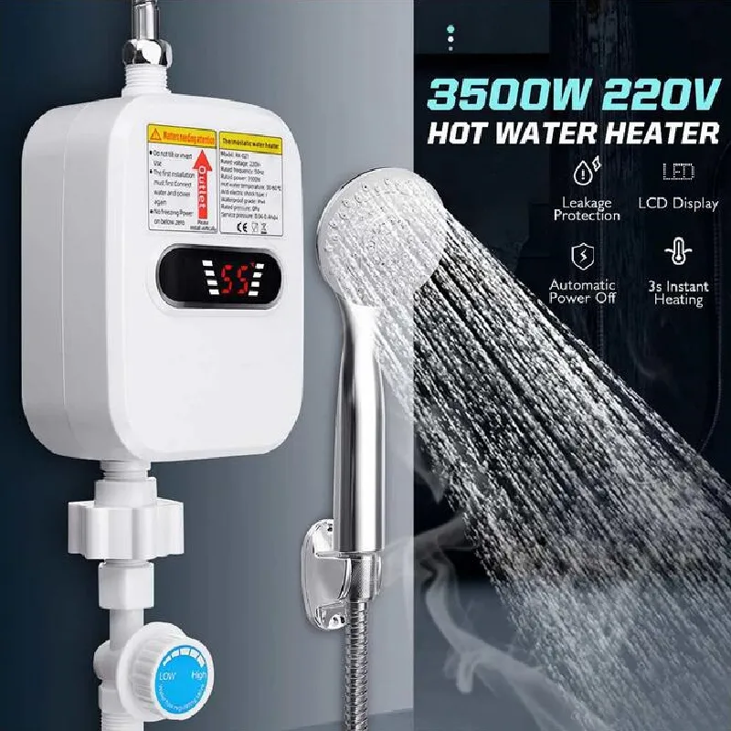 3500W Instant Water Heater Dusch 3S uppvärmning Badrum Köket Tanklöst Elektrisk vattenvärmare Temperatur Display 220V EU Plug