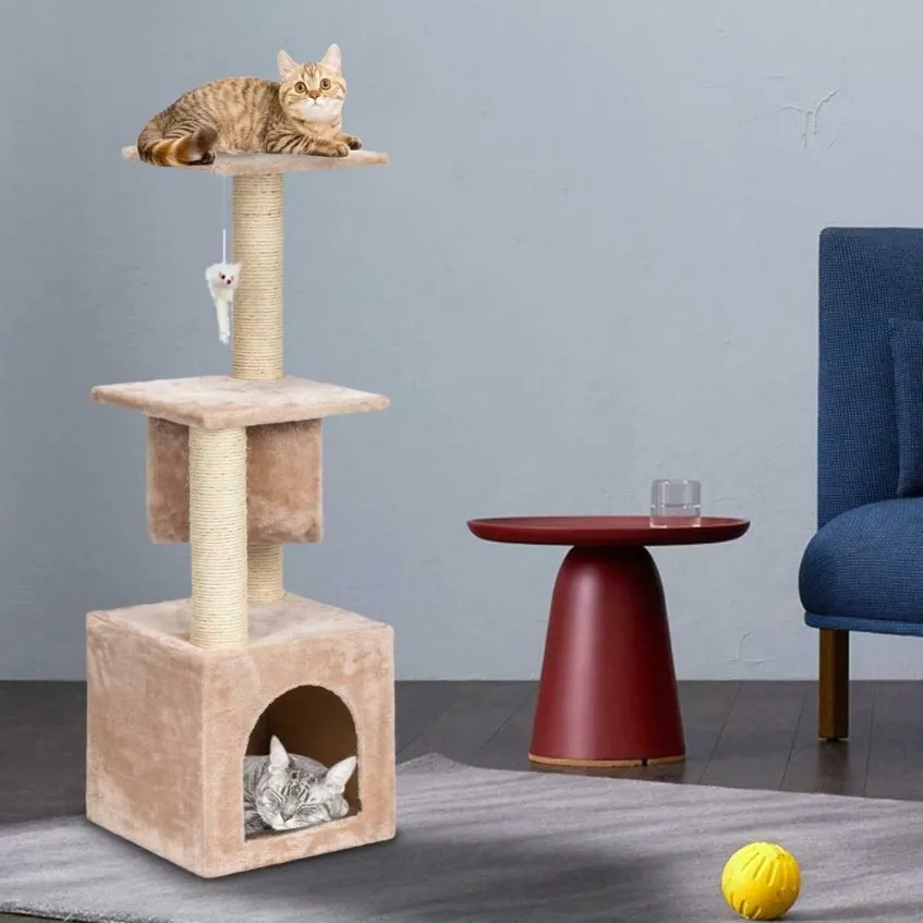 36 Cat Tree Bed Furniture Scratching Tower Post Condo Kitten Pet House Beige267a