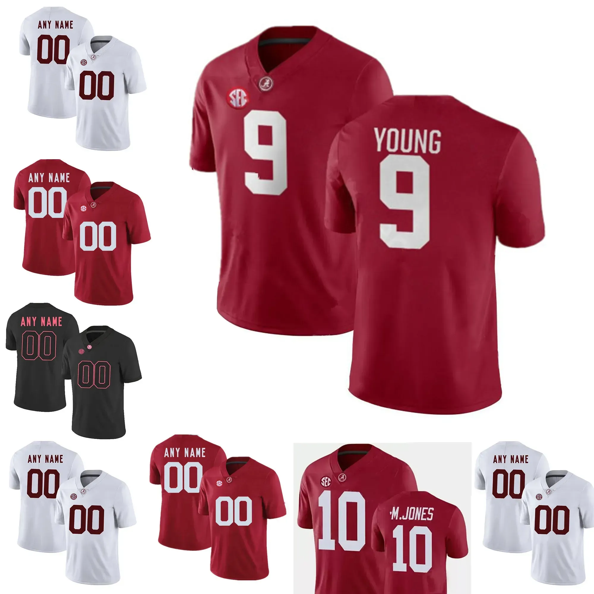 NCAA Alabama Crimson Custom S-6XL Tide Football Jersey 9 Bryce Young Will Anderson Jr. John Metchie III Jerry Jeudy nee Harris Jaylen Waddle