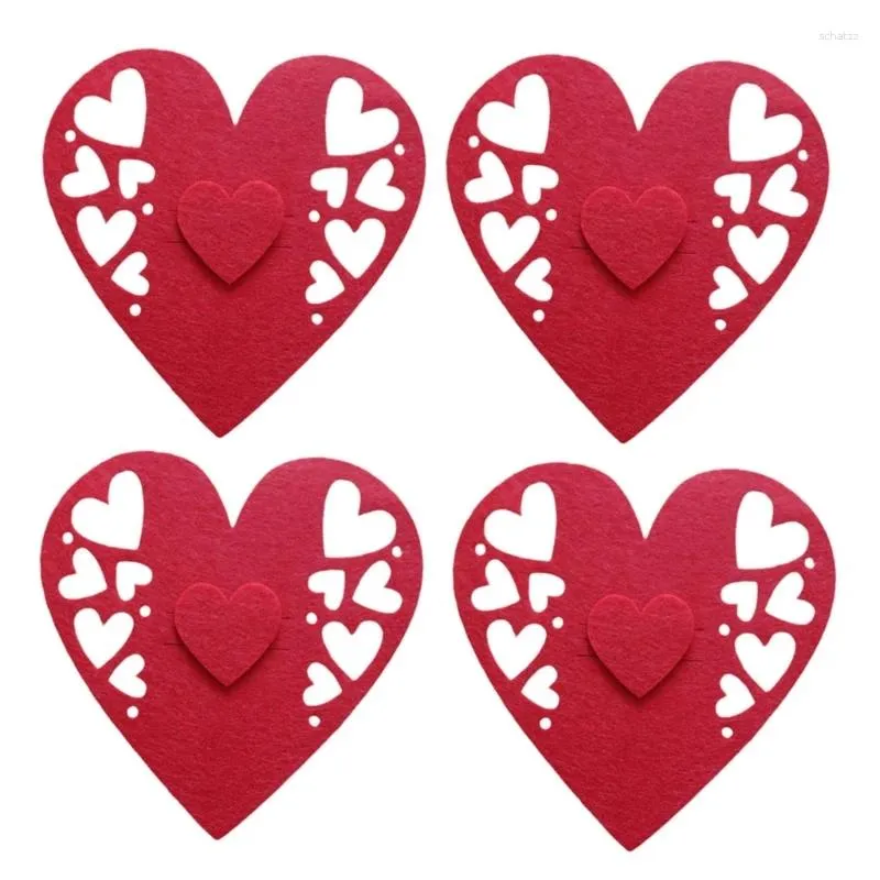 Servis uppsättningar 4 Pack Fashion Love Heart Cotlary Bag Tabell Provishållare Knife Fork Väskor Perfekt för par och romantiksamlingar släpper