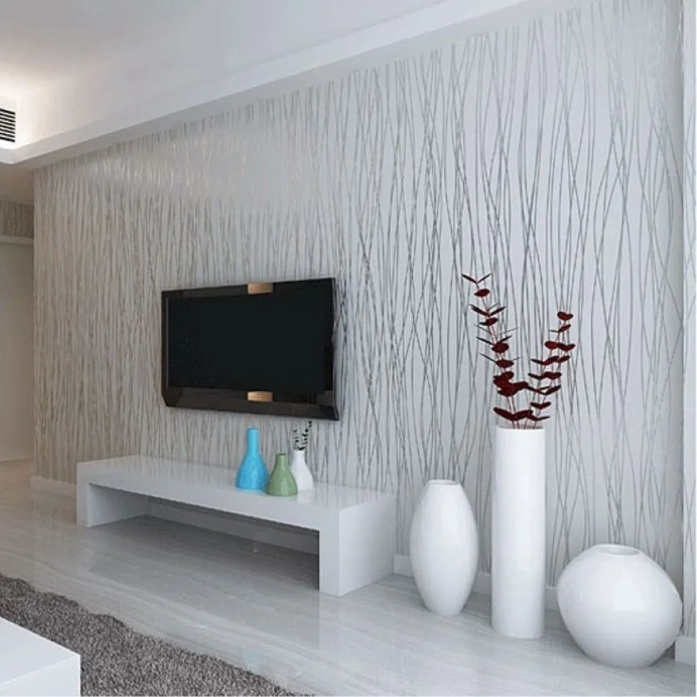 Vlies-Mode-Tapete mit dünnen Beflockungen, vertikalen Streifen, für Wohnzimmer, Sofa, Hintergrundwände, Heim-Tapete, 3D-Grau, Silber2674