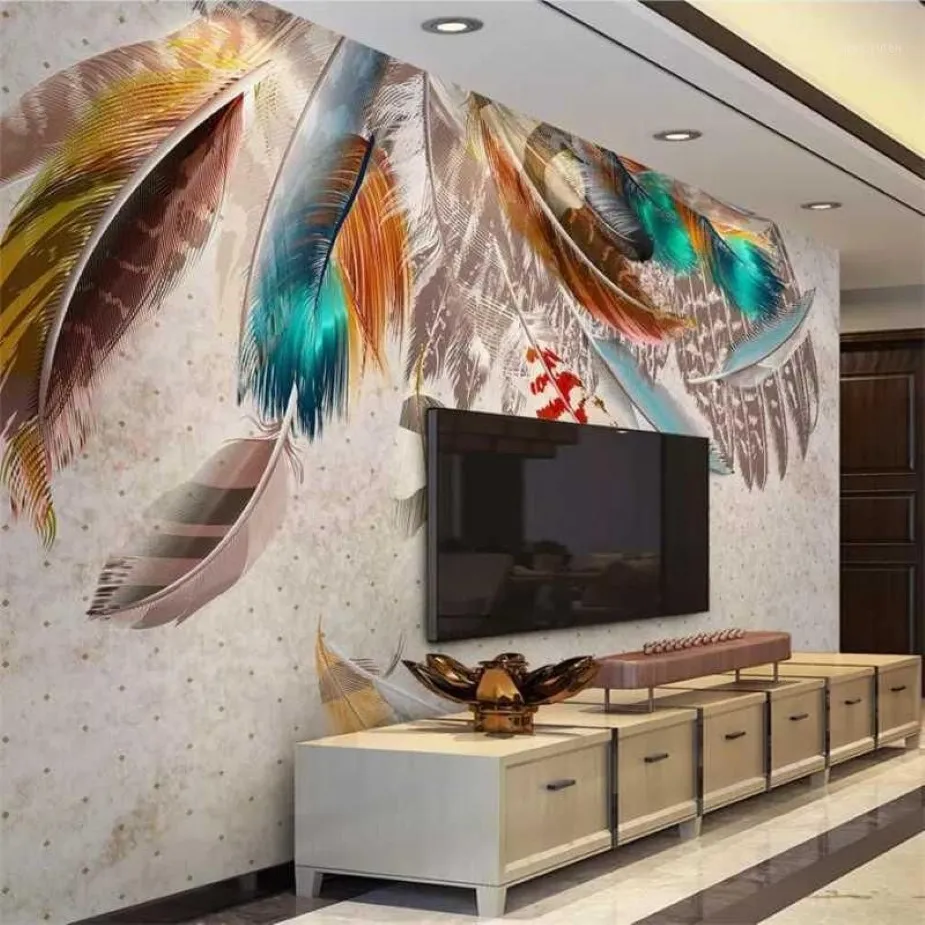 papel de parede Custom wallpaper 3d po murals retro american fashion color feather texture art bedroom background wall paper1251N