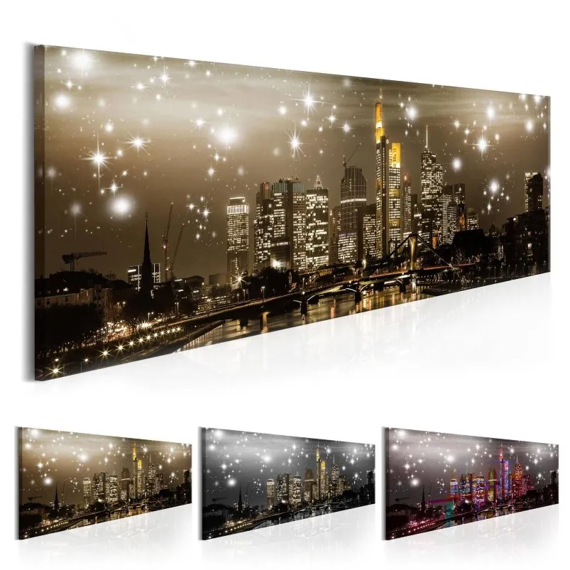 No Frame 1 Panels Beautiful Night Light Buildings Wall Decoration Modern City Landscape Pography Art Picture Multicolor224b