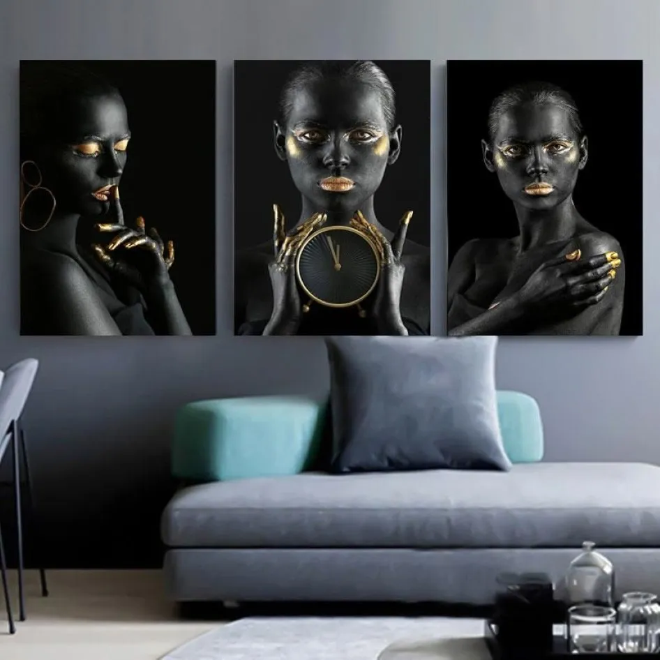 Black Gold Nude African Art Woman Oil Painting on Canvas Cuadros Posters and Prints Scandinavian Wall Picture for Living Room222G