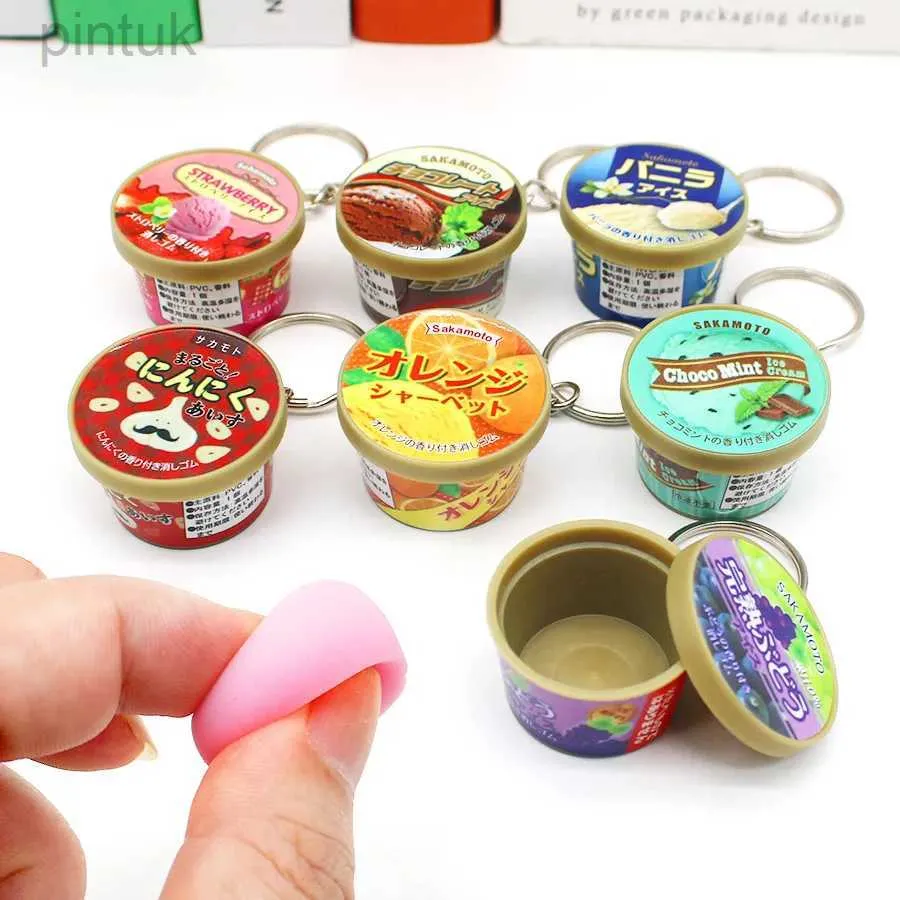 Keychains Lanyards Japanese Miniature Pudding Keychain Ice Cream Slow Resilient Pinch Pendant Keyring Creative Mini Food Game Jewelry Multiple New ldd240312