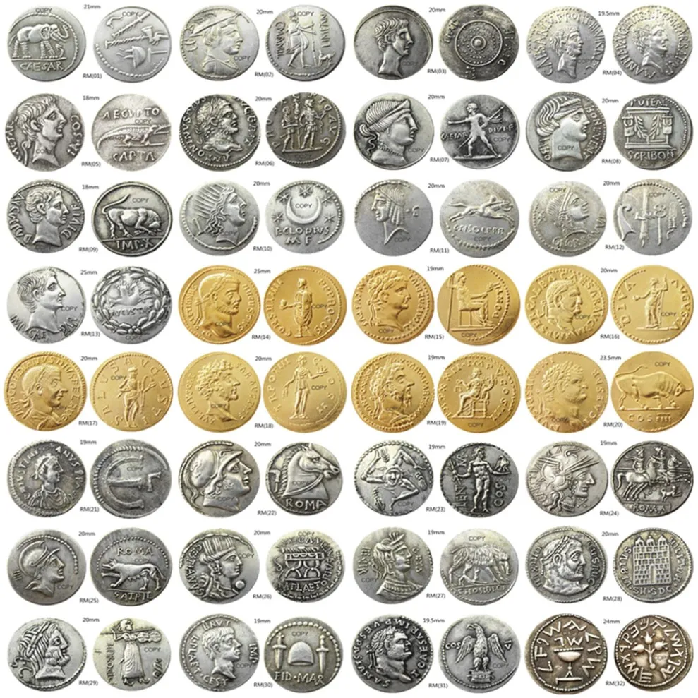 RM01-3232pcs / lote Nice Qualidade Antiga Romana Prata Banhado A Ouro Artesanato Cópia Moeda Enfeites De Latão Varejo Inteiro 3566