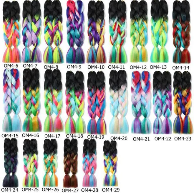 Extensions capillaires synthétiques ombrées, tresses Jumbo de quatre couleurs mélangées, 24 pouces, 60cm, Fiber haute température 2565684