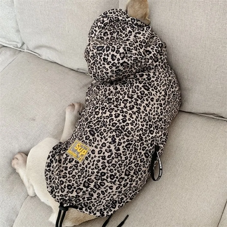 Wasserdichte Hundekleidung Mode Haustier Hund Regenmantel Welpen Katze Hoodie Leopard Kleine Hundejacke Kleidung Heimtierbedarf Französische Bulldogge T200273W