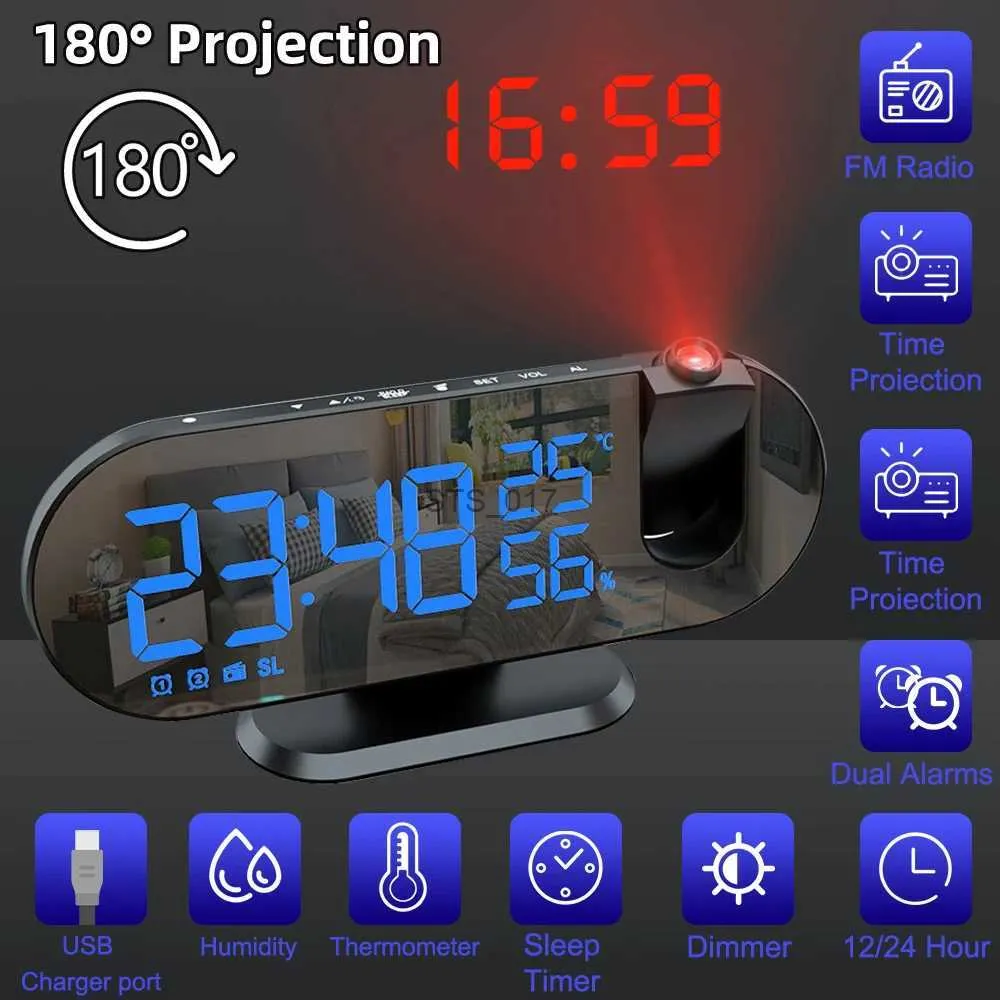 Andere Uhren Zubehör LED Digitaler Projektionswecker Elektronischer Wecker mit 180 Projektionszeit Projektor FM Radio Schlafzimmer Nachttisch Stummschaltung ClockL2403