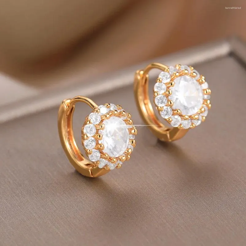 Boucles d'oreilles rondes en strass blanc pour femmes, bijoux couleur or, accessoires de fête, cadeaux pour amie, maman, sœur