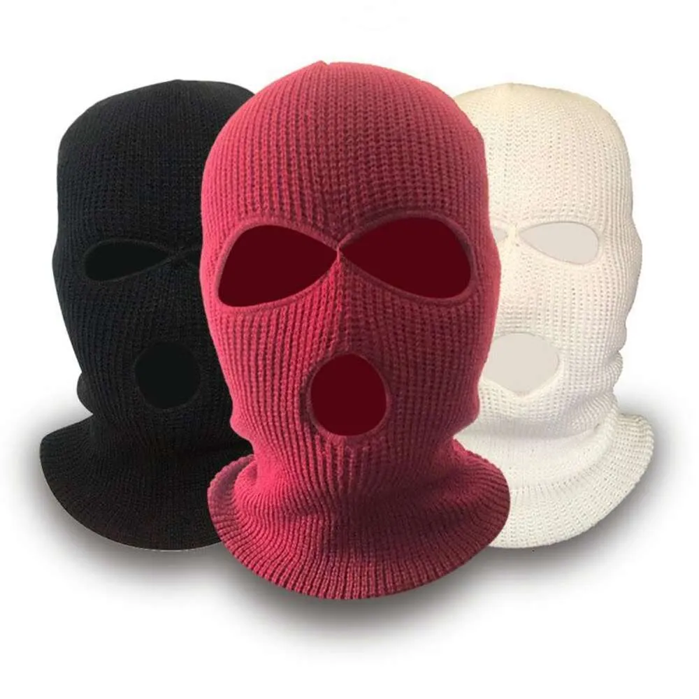 Vinter kallt varmt lock Tre hål, svart maskerad hatt, mäns stickat huvudskydd, ansiktsmask med exponerade ögon och mun 662819
